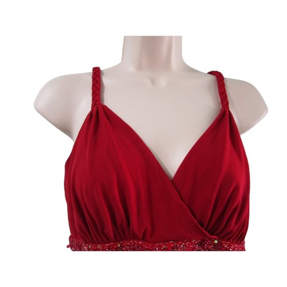 Bisou Bisou Michele Bohbot Beaded Accent Chiffon Overlay Red Cocktail Dress Sz 8 - Picture 2 of 16